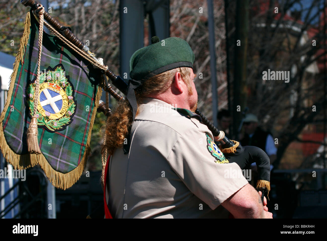 St. Andrews Legion pipes and drums band playing at Irish Folk Festival in Richmond, Virginia Stock Photo