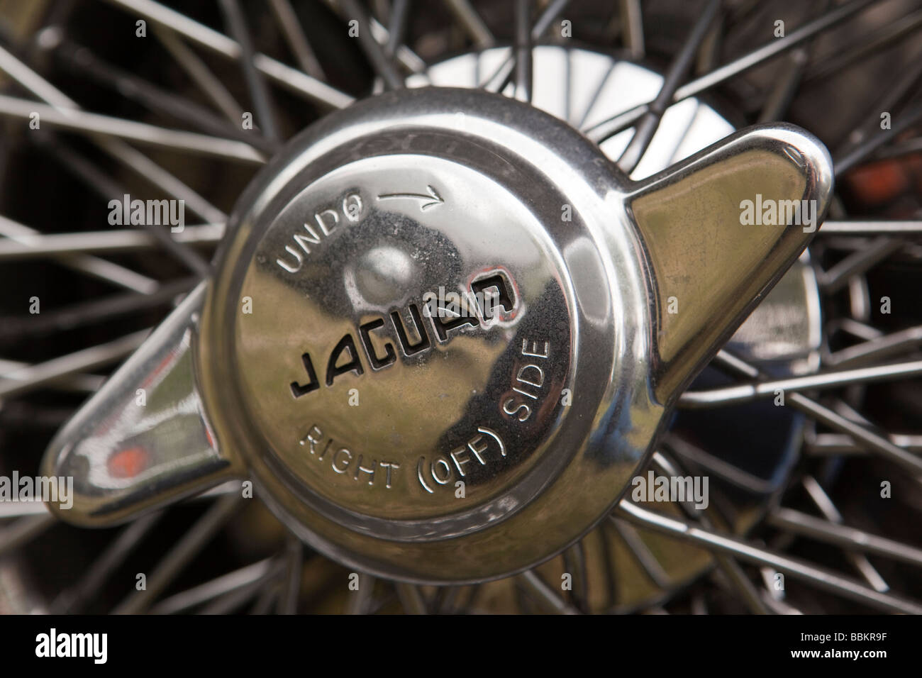 Motoring wheel spinner of classic old British made 1960s E type Jaguar