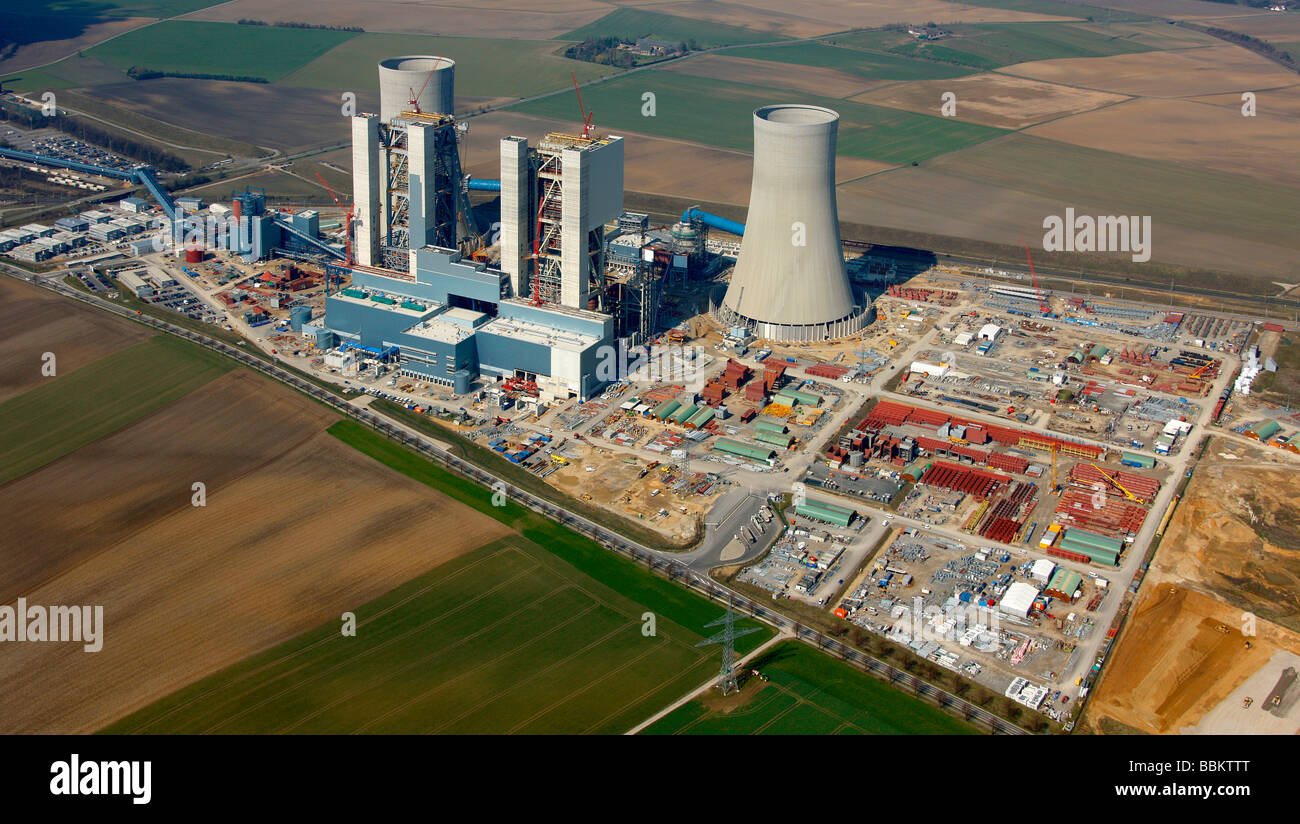 Aerial photo, lignite-fired power plant, generating unit with optimised systems engineering, RWE Power AG, Grevenbroich-Neurath Stock Photo