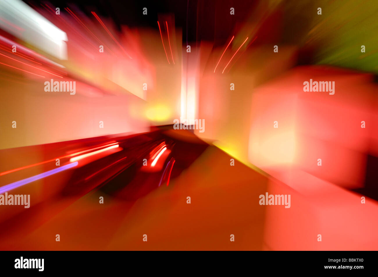 Light art, illuminated squares, zoom effect Stock Photo