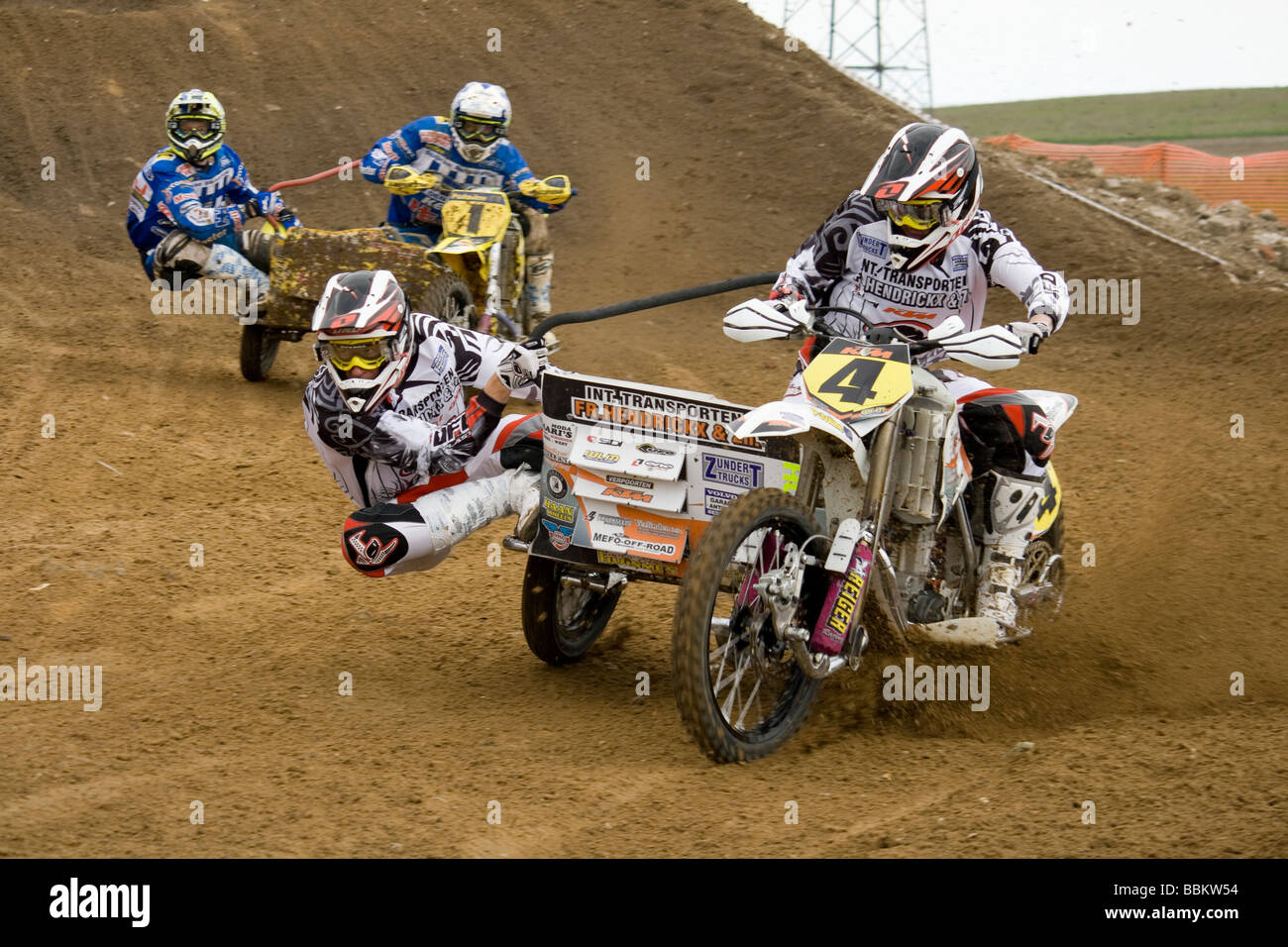 Photographs of sidecars motocross race taken during European Cup in Gdansk Stock Photo