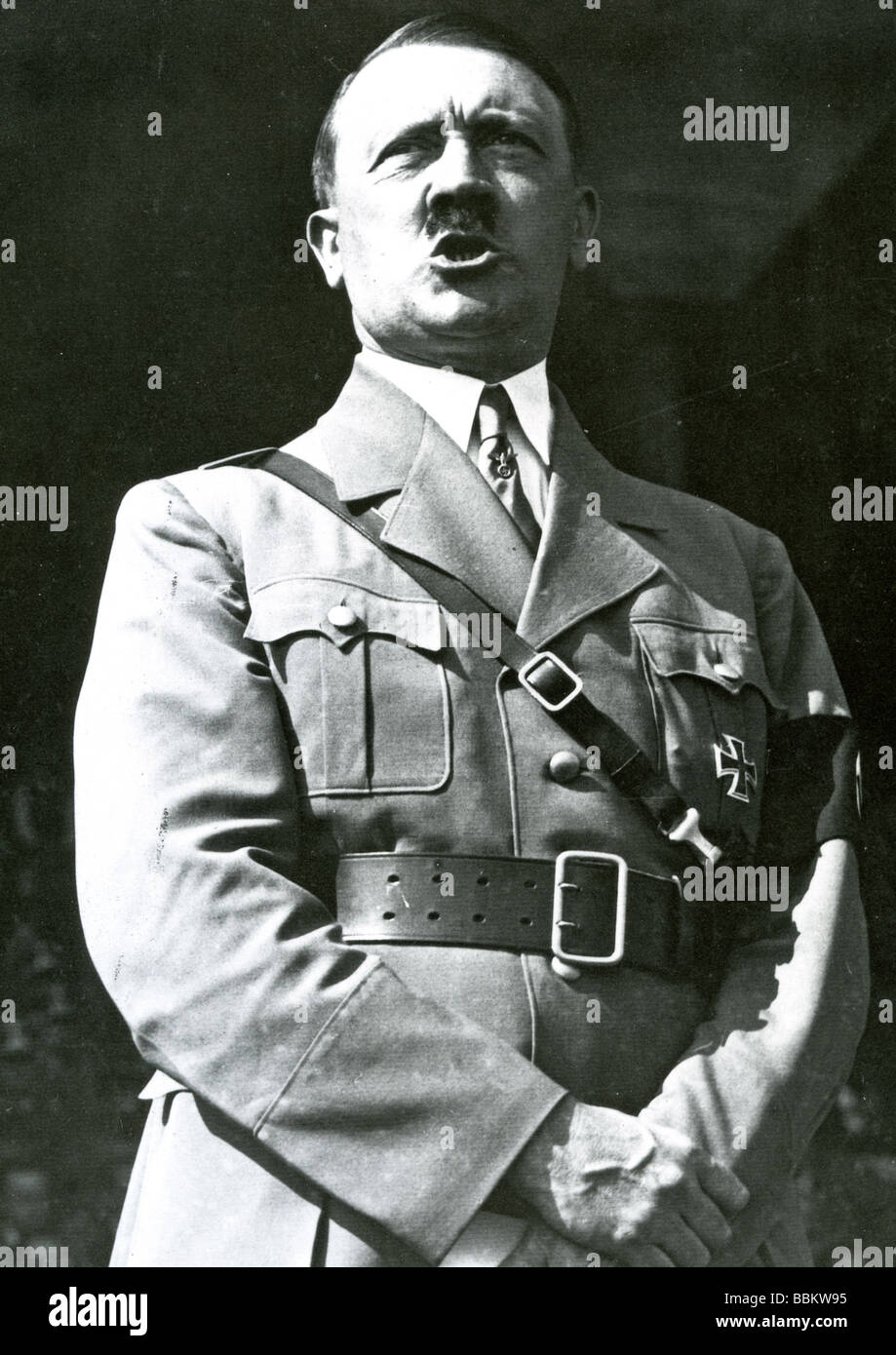 HITLER addresses a Hitler Youth Rally at Nuremberg in 1934 Stock Photo