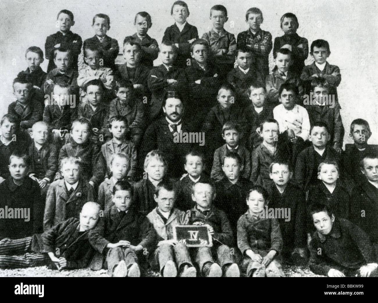 HITLERs junior school class in 1889. Hitler is centre of the back row aged 10 Stock Photo