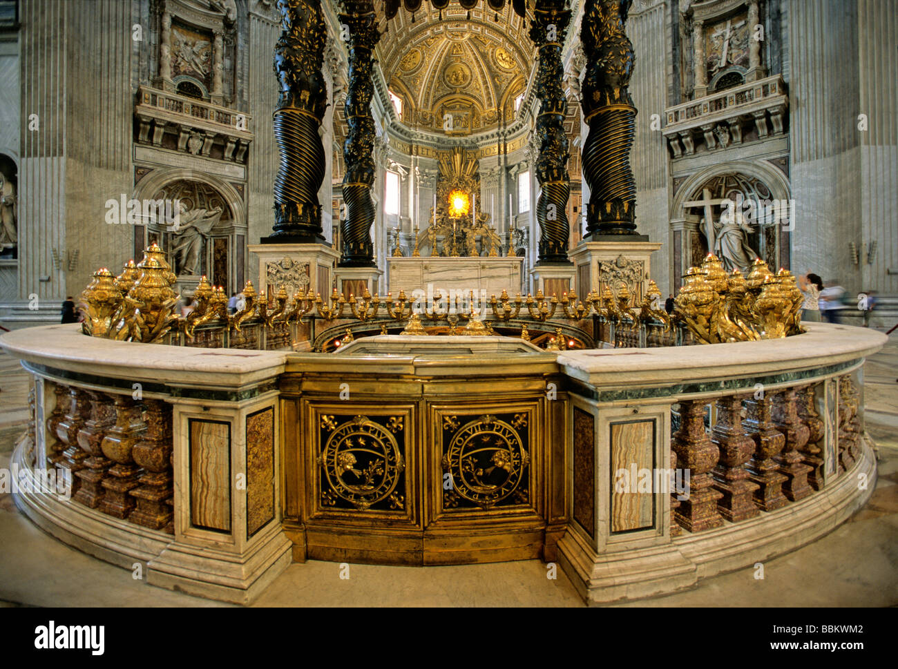 Papal altar, columns of the Baldacchino baldachin, St. Peter's Basilica ...