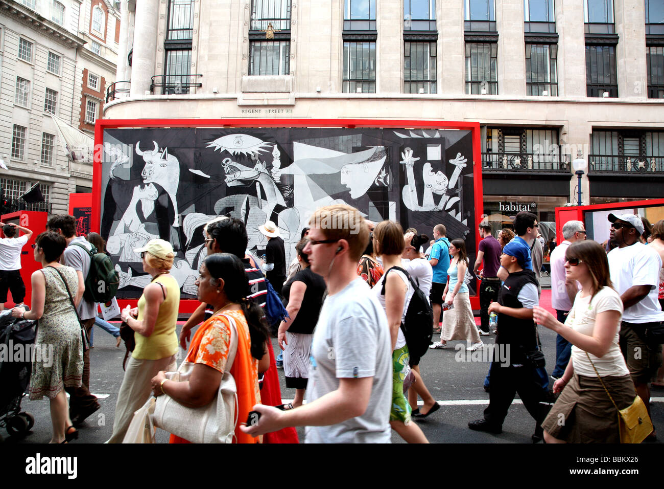 Spanish festival in Regent St, London, with reproduction of Picasso's Guernica Stock Photo
