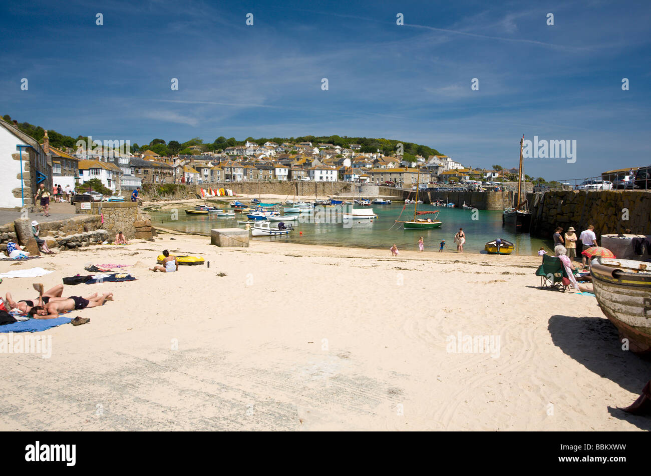 Beach in Mousehole Harbour Cornwall England UK Stock Photo