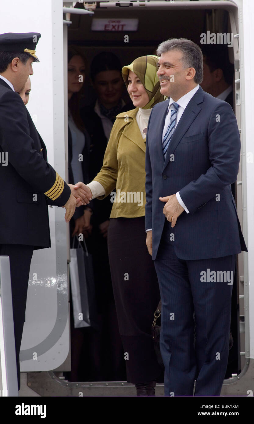Landing of the Turkish delegation with President Abdullah Guel and his wife Hayruennisa Guel, 60 years NATO, the arrival of the Stock Photo