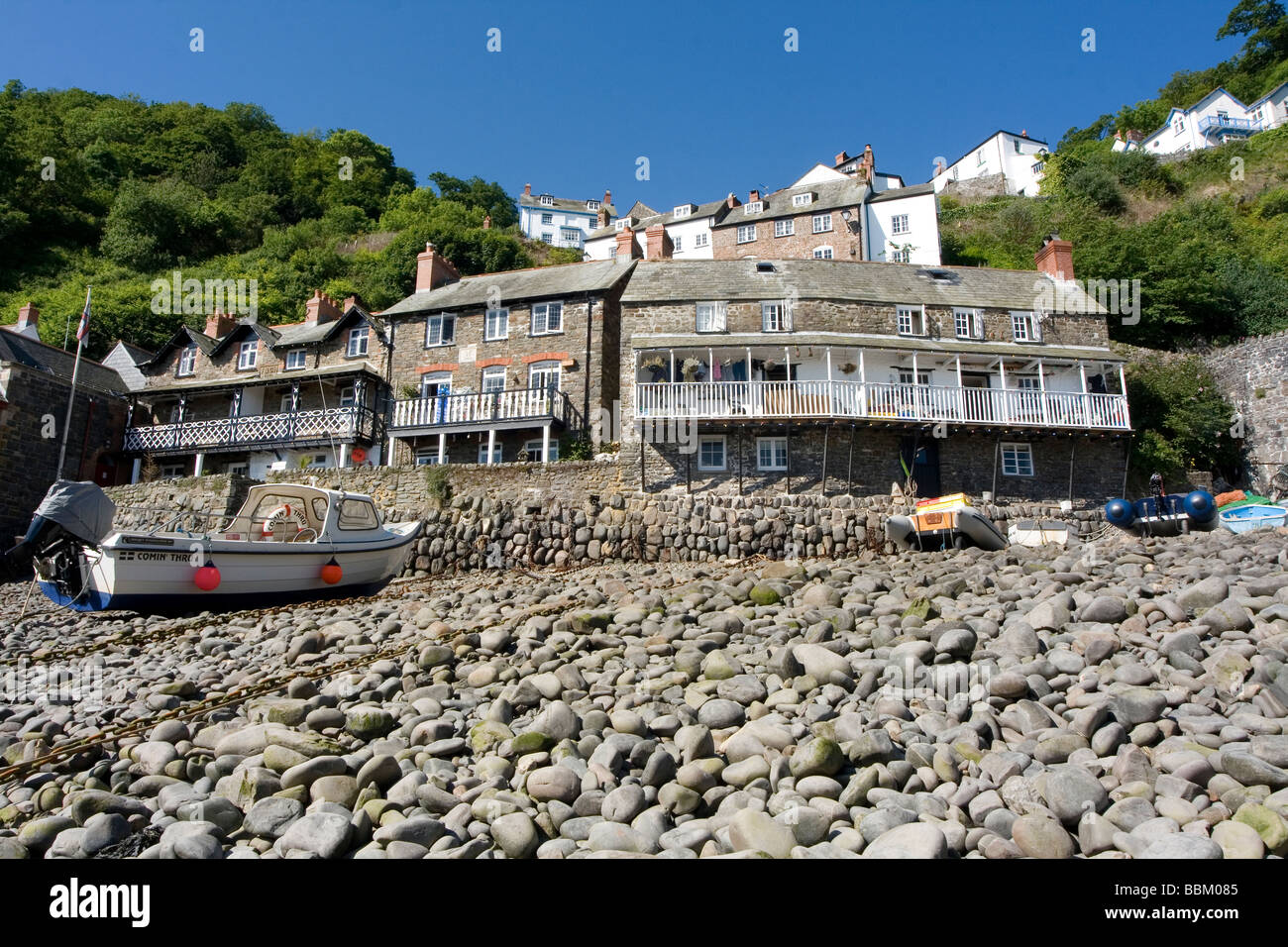 Seaside Cottages And Beach Scene Boats And Pebbles Clovelly