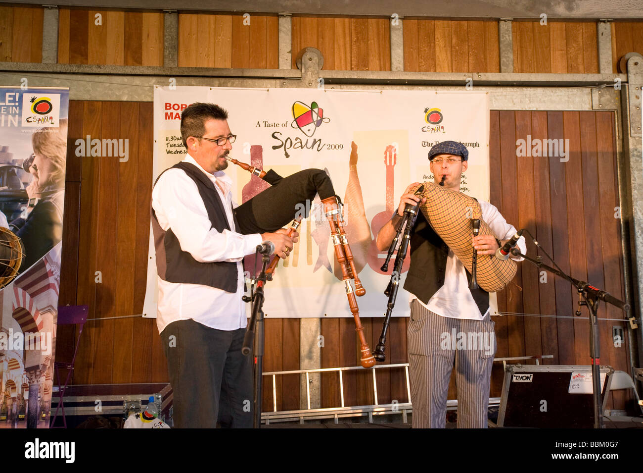 Traditional folk band performs during festival 'Taste of Spain' in Borough Market SE1 London United Kingdom Stock Photo