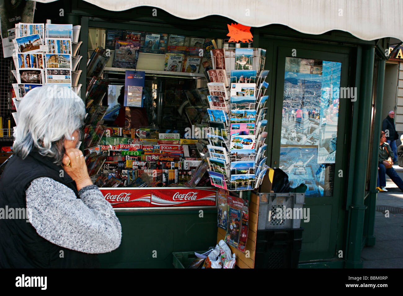 Newsstand with newspapers and postcards in Italy Stock Photo