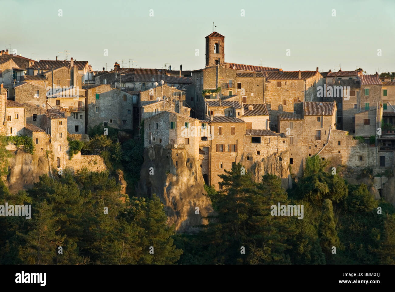 Panoramic view of Pitigliano, a town built on an outcrop of volcanic ...