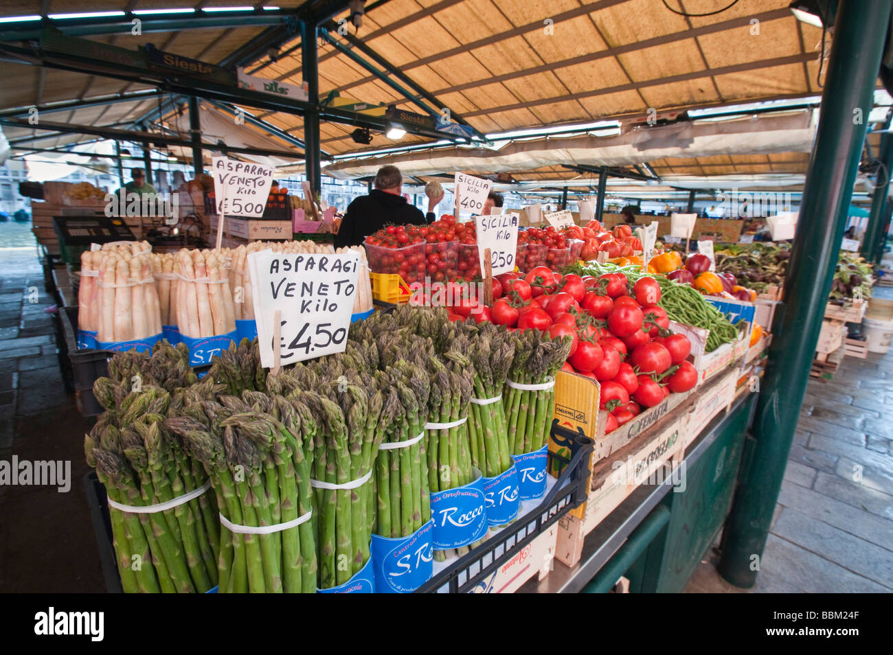 Fruit and vegetable stall Rialto market San Polo Venice Italy Stock Photo