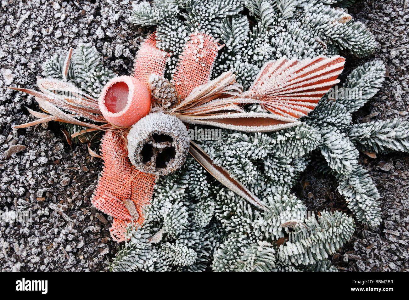 Grave Decorations In Winter With Frost Stock Photo 24412523 Alamy