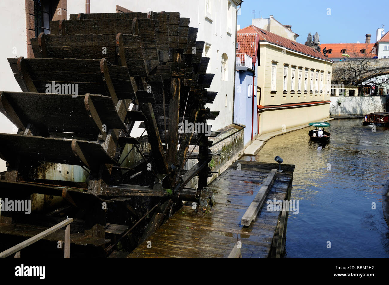 Canal and Watermill on Kampa Island in Prague capital of the Czech Republic Stock Photo
