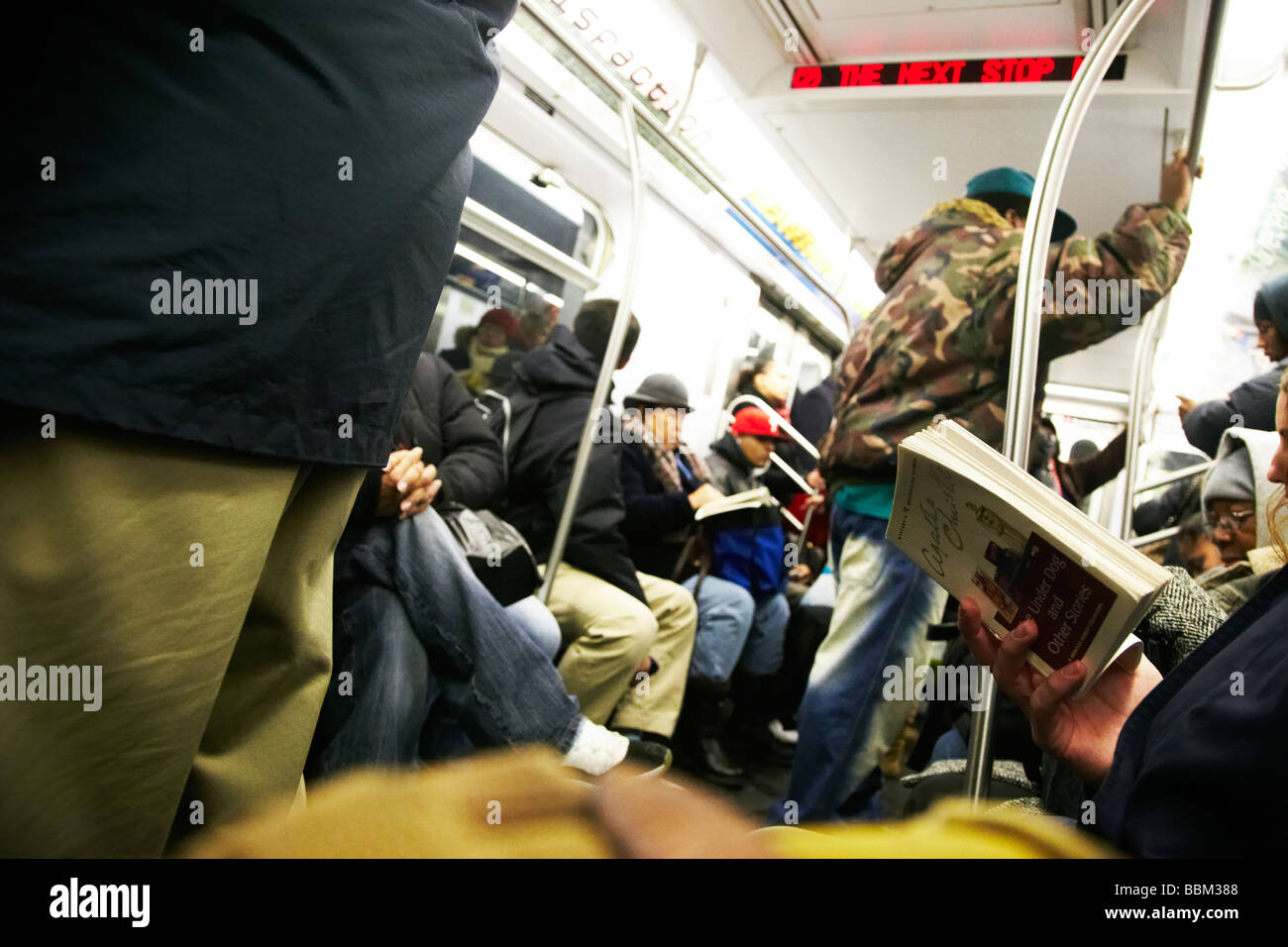 busy New York subway train, New York Stock Photo