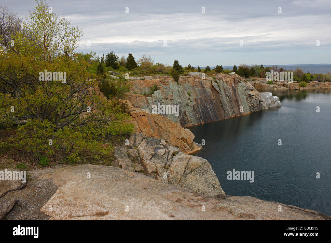 Babson Farm granite quarry in Halibut Point State Park in late spring Stock Photo