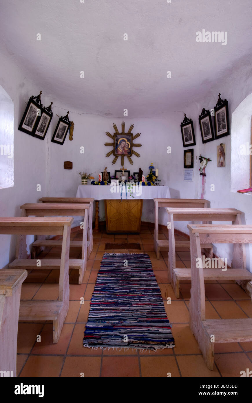 Interior of an alp chapel, Fallerschein mountain village, Stanzach district, Tyrol, Austria, Europe Stock Photo