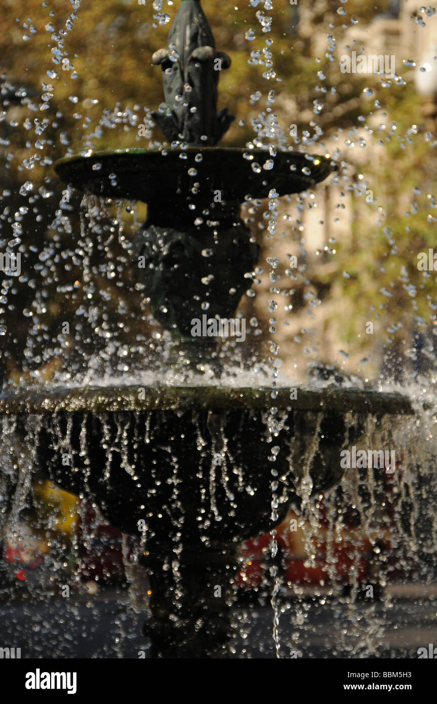 Water splashing from the fountain in Plazoleta Carlos Pellegrini, Recoleta, Buenos Aires, Argentina Stock Photo