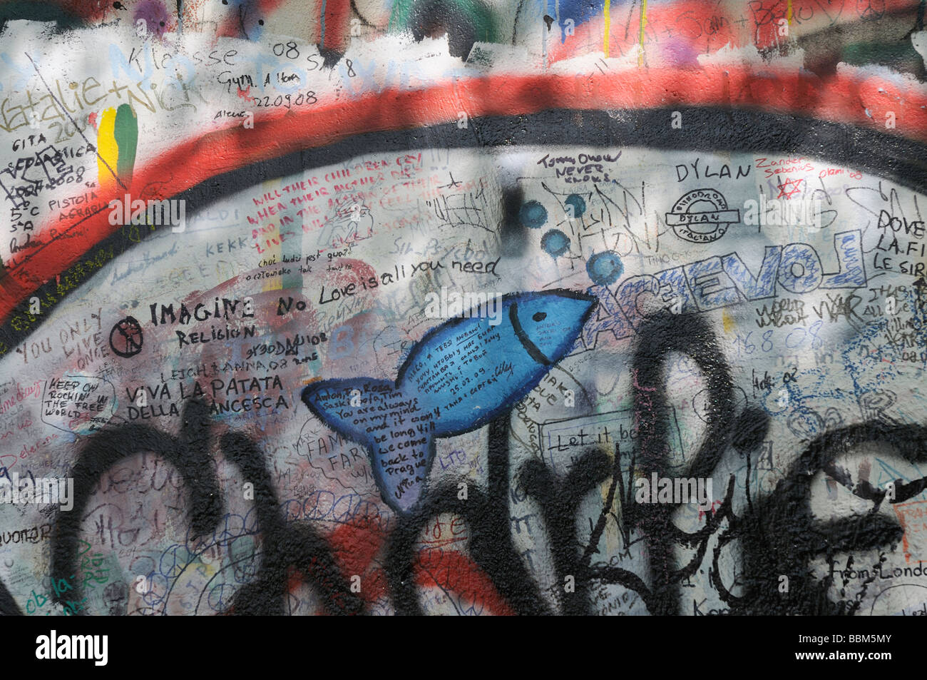 Lennon Wall Was Painted After The Death Of John Lennon In 1980 It Is On Kampa Island On The Bank Of The River Vltava In Prague Stock Photo Alamy