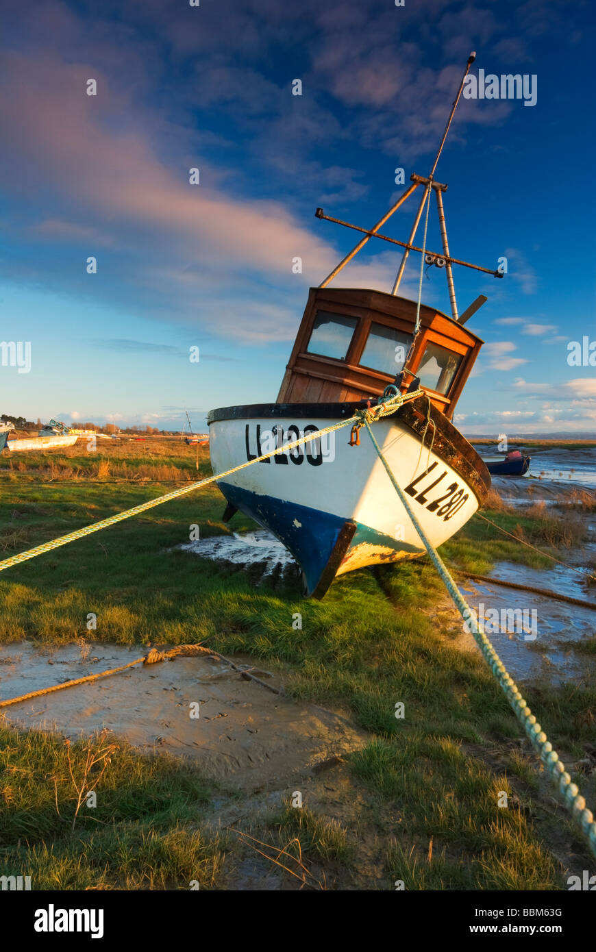 Boats tied up on at Heswall on the Wirral Peninsula. UK GB England EU Europe Stock Photo