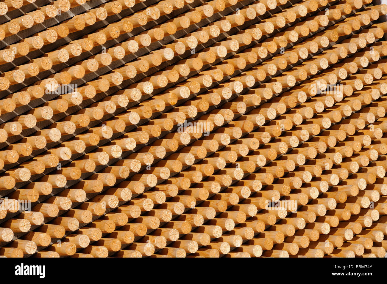 Rungs, roundwood, wood stack, wooden staffs Stock Photo