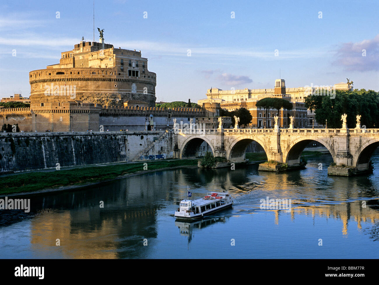 Castel Sant'Angelo, Bridge of Angels, Tiber River, shipping, Rome, Latium, Italy, Europe Stock Photo