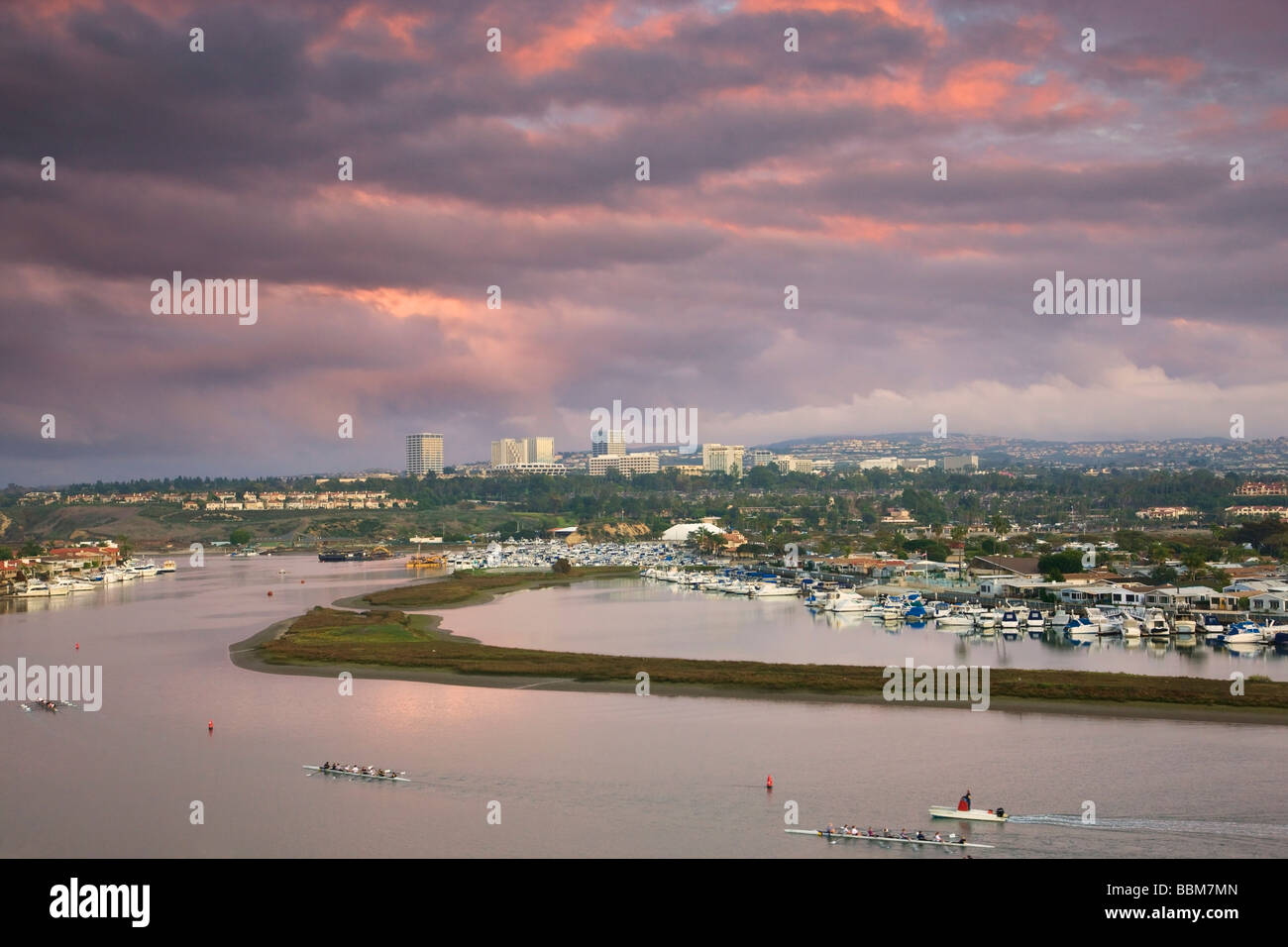 Looking toward the Back Bay and Fashion Island Newport Beach Orange County California Stock Photo