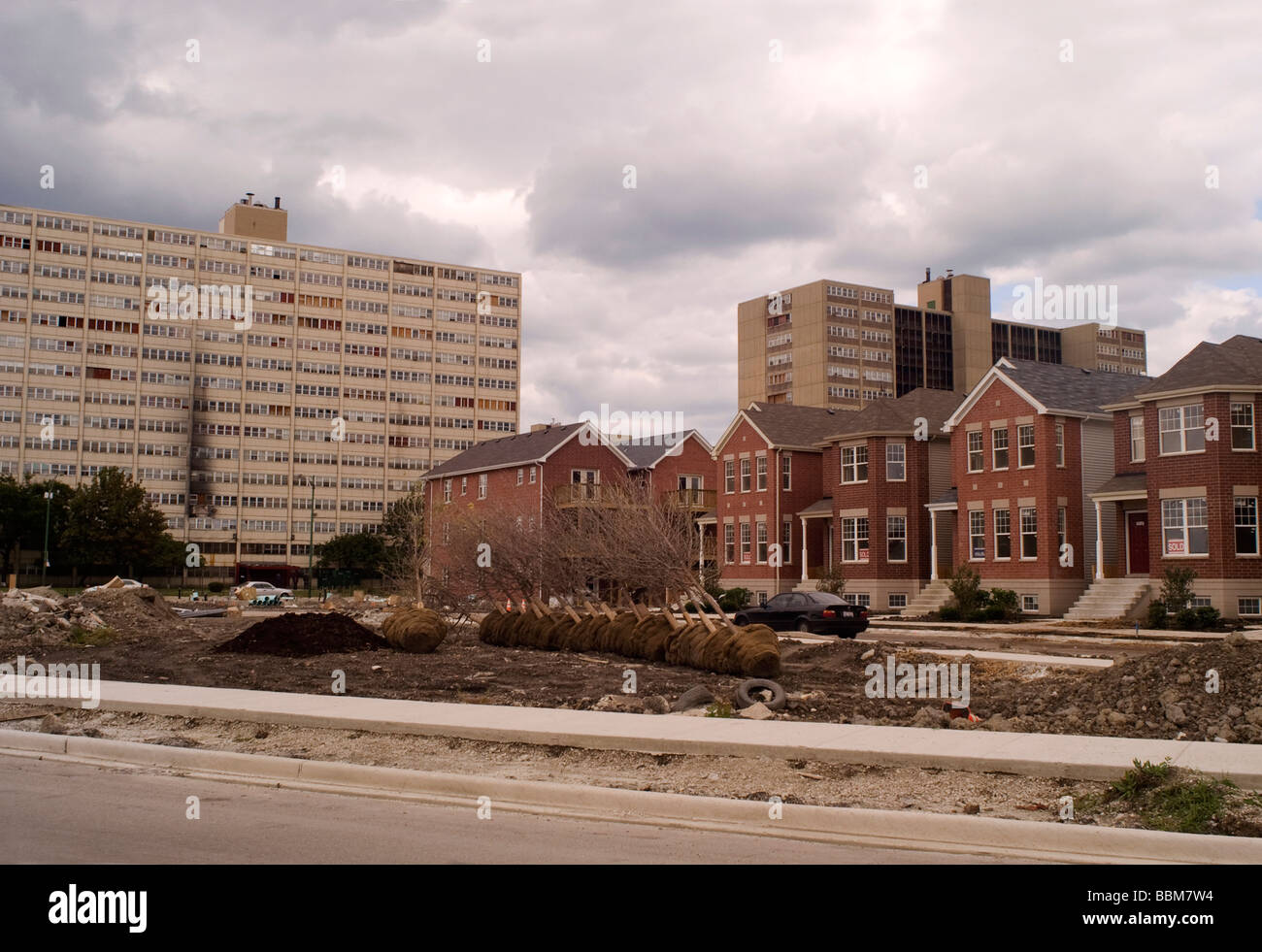 New construction houses with sold signs in the near North neighborhood