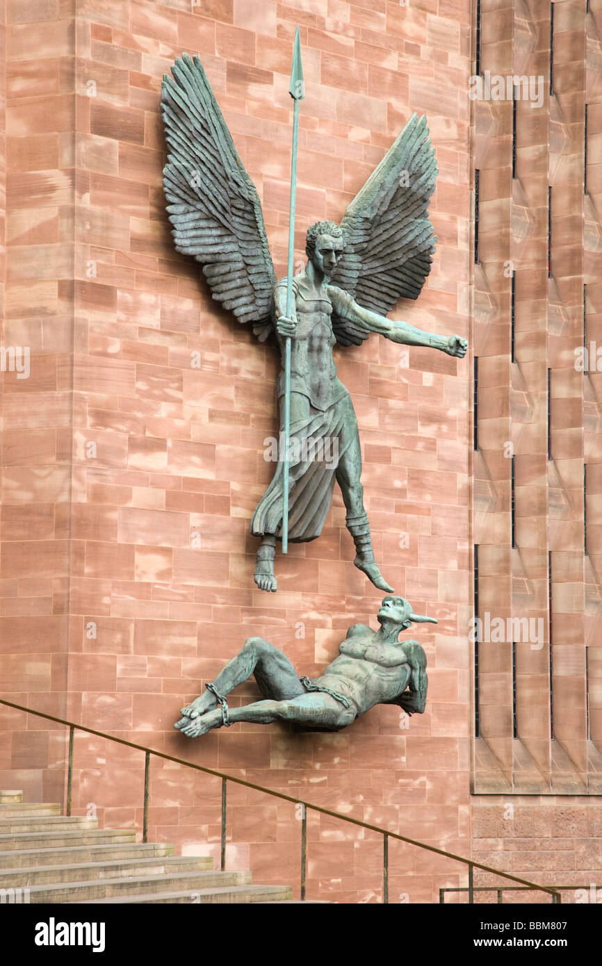 St Michael's Victory over the Devil, sculpture by Sir Jacob Epstein at St Michael's or Coventry Cathedral, Leicester, England,  Stock Photo