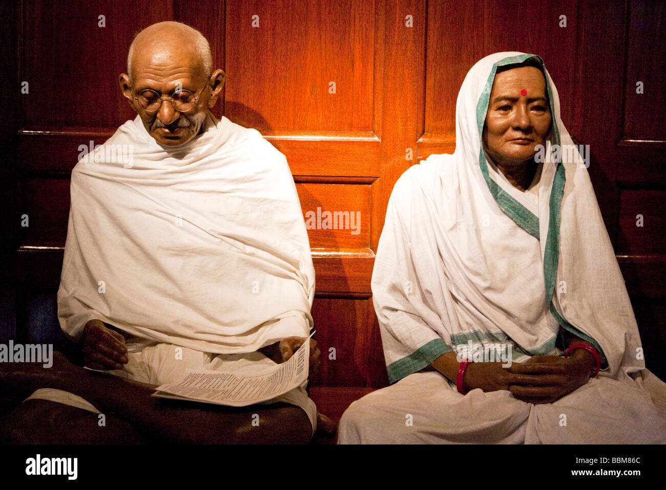 Waxworks Of  Mahatma Gandhi And His Wife  Memorial Museum New Delhi India Asia Stock Photo