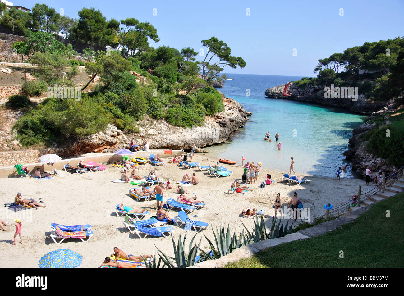 Beach view, Cala Egos, Cala d’Or, Santanyi Municipality, Mallorca, Balearic Islands, Spain Stock Photo
