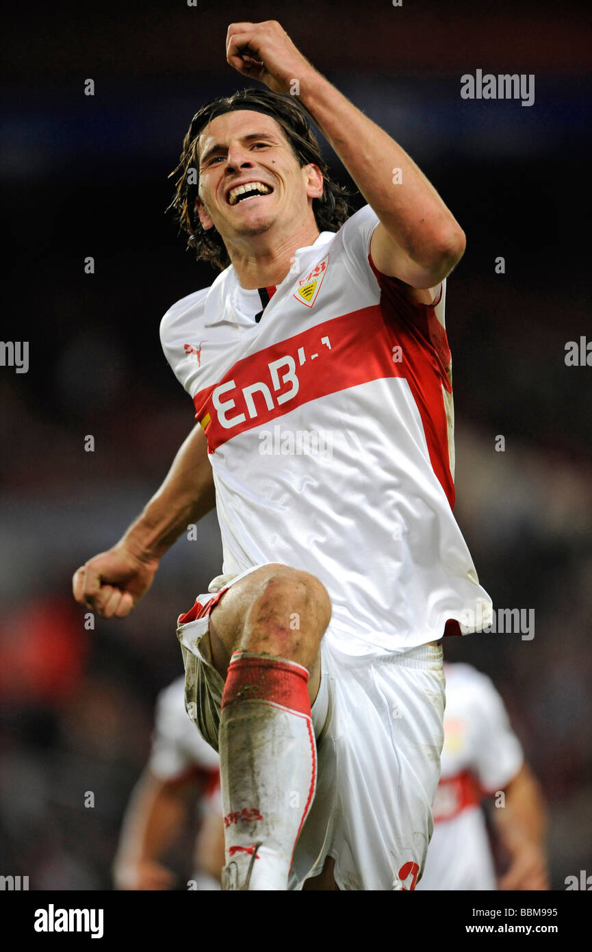 Mario Gomez, German footballer playing for VfB Stuttgart, goal celebration Stock Photo