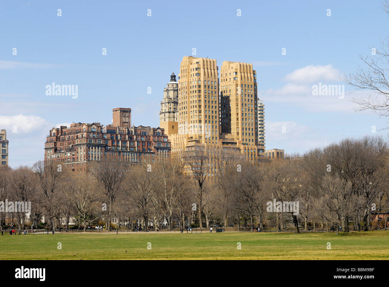 Apartment houses at Central Park in spring, Manhattan, New York, USA Stock Photo