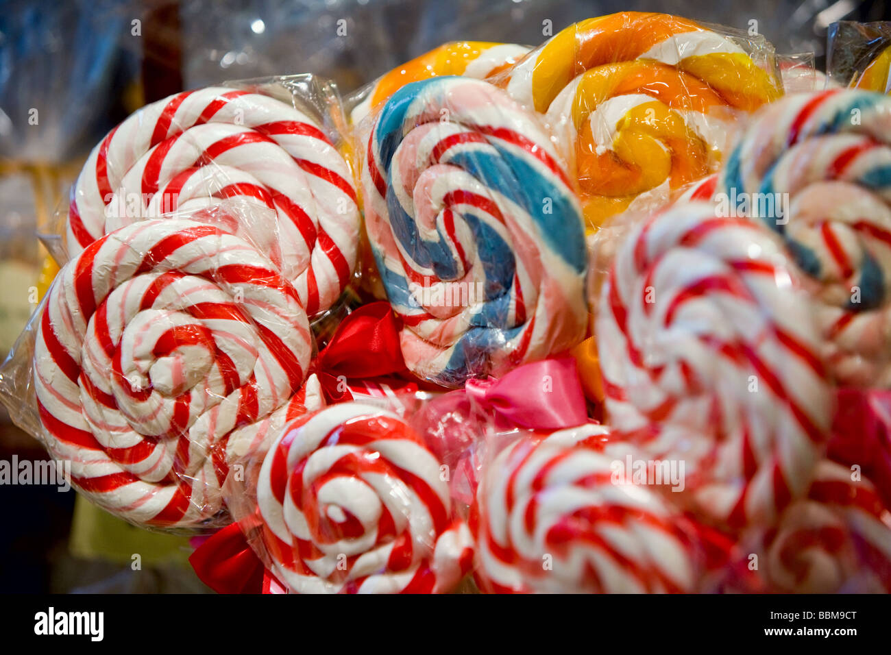 Large handmade lollipops for sale. Stock Photo