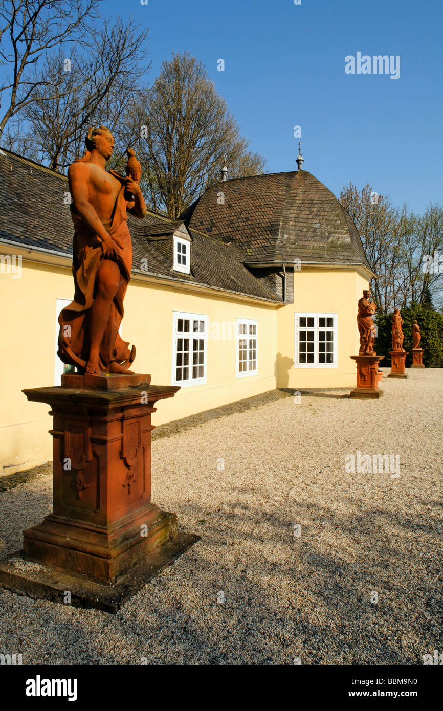 Orangery, civil registry, palace garden, statues, Berleburg Castle, Bad Berleburg, district of Siegen-Wittgenstein, Rothaarstei Stock Photo