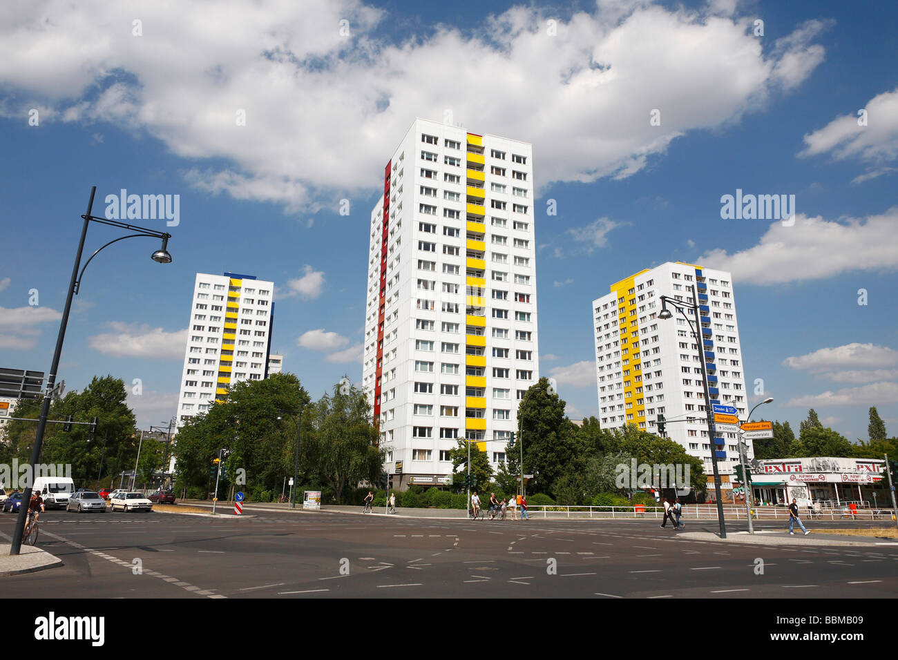 Plattenbau, prefabricated concrete high-rise apartment buildings, Berlin, Germany, Europe Stock Photo