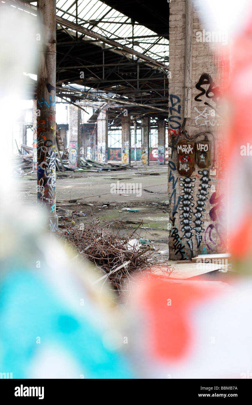Industrial ruin, dilapidated buildings on the RAW site in Friedrichshain, Berlin, Germany Stock Photo