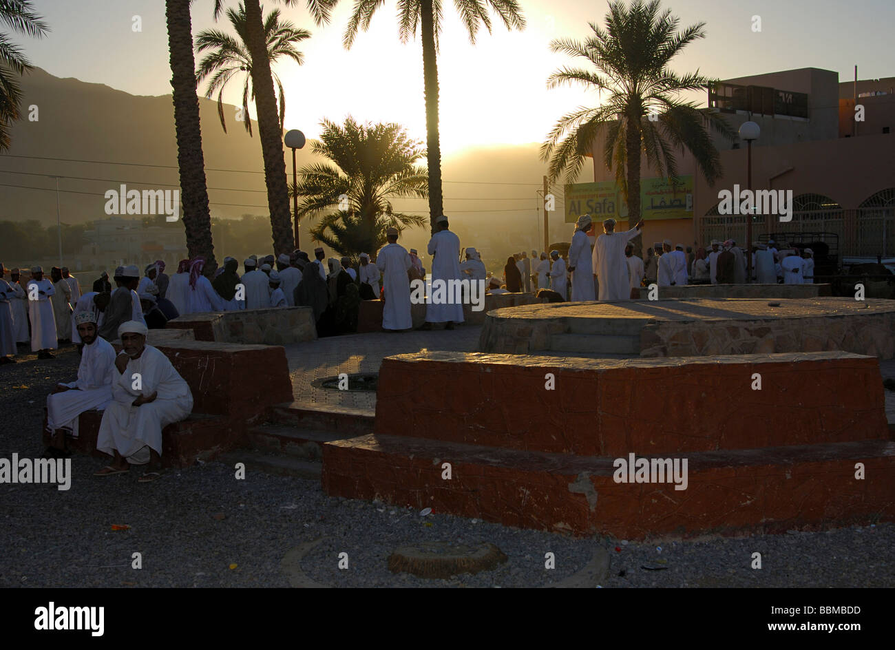 Early morning on the goat market in Nizwa, Sultanate of Oman Stock Photo