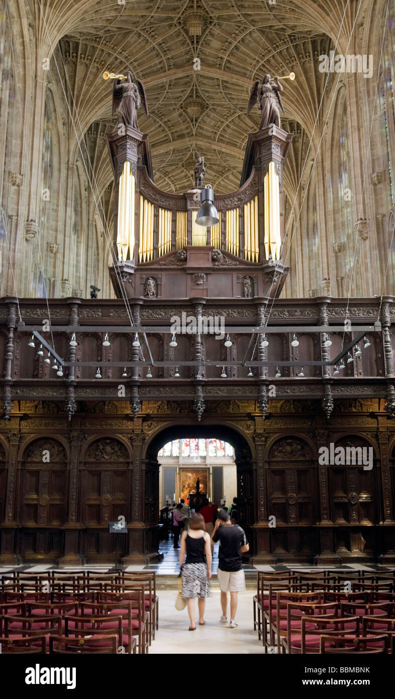 Tourists looking at the organ, Kings College Chapel interior, Cambridge, UK Stock Photo