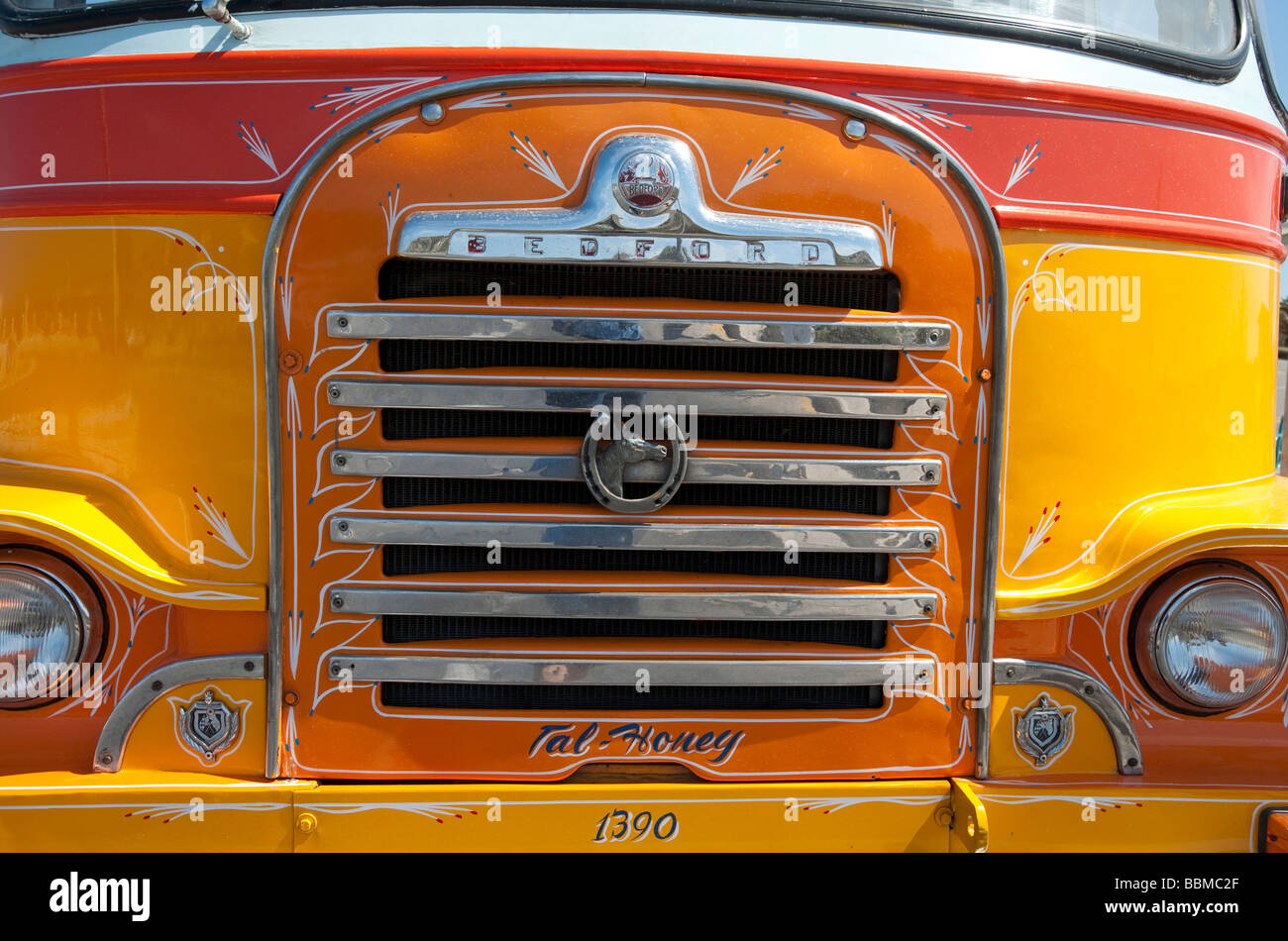 Radiator grille, typical old bus, Malta Stock Photo - Alamy