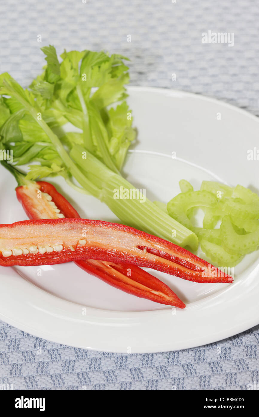 Red Chilli with Celery Stock Photo Alamy