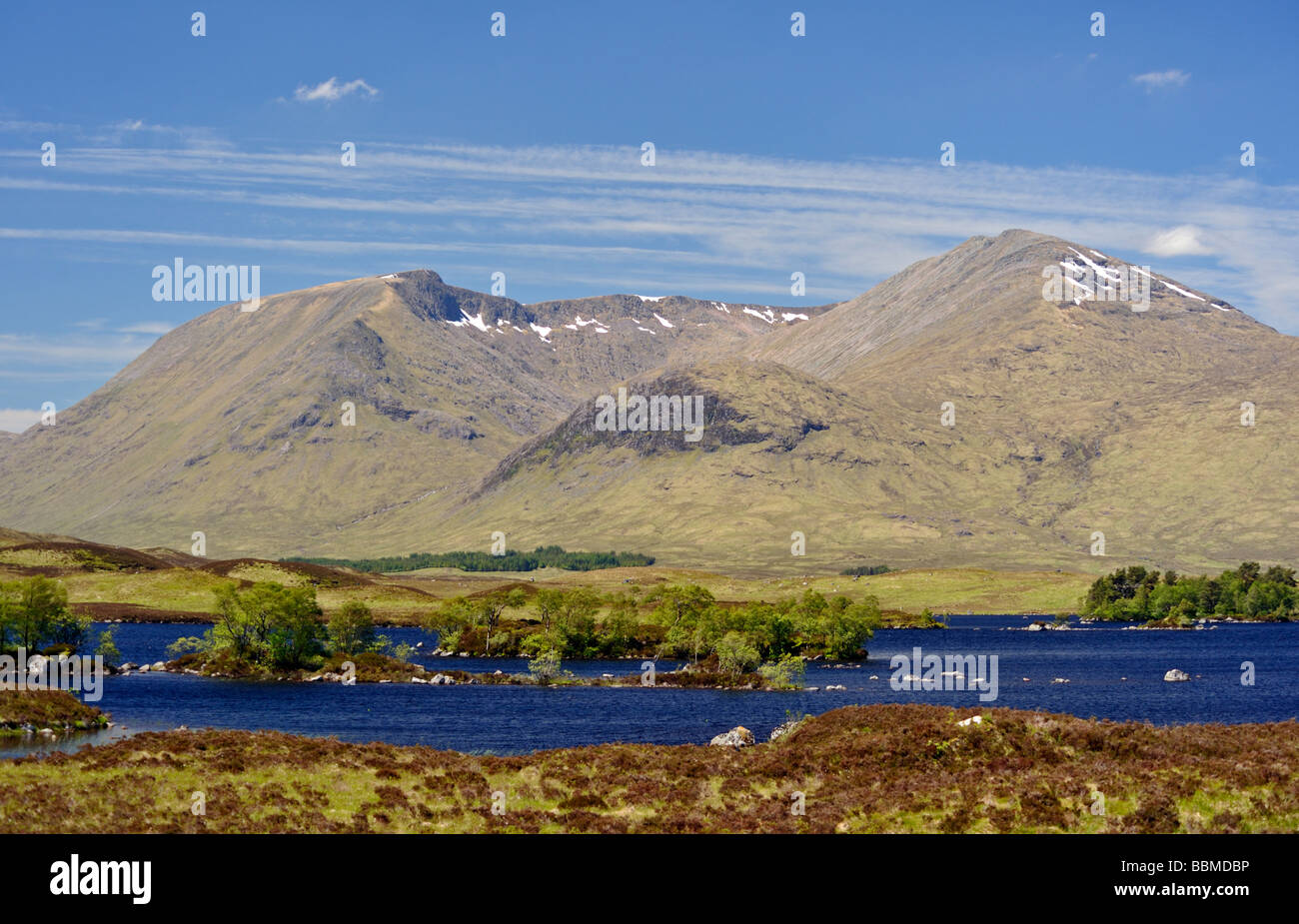 Clach Leathad and Meall a' Bhuiridh from Rannoch Moor. The Black Mount, Scotland, United Kingdom, Europe. Stock Photo