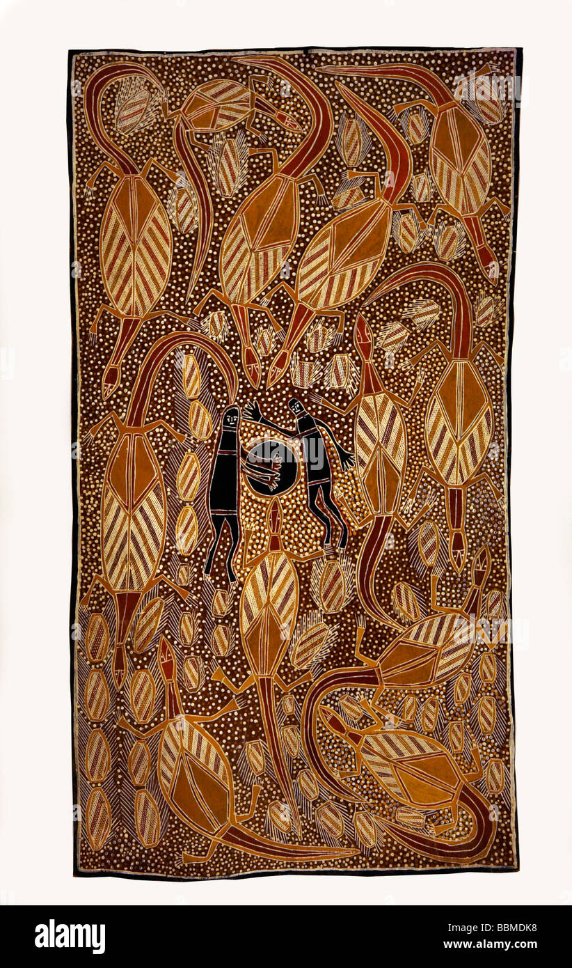 Australia, Melbourne. Aboriginal art on display at a Melbourne Museum