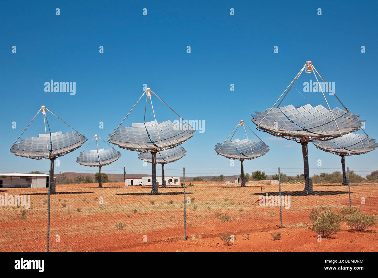 Australia, Northern Territory. Solar reflectors which give power for the people of Hermannasburg in Northern Territory. Stock Photo