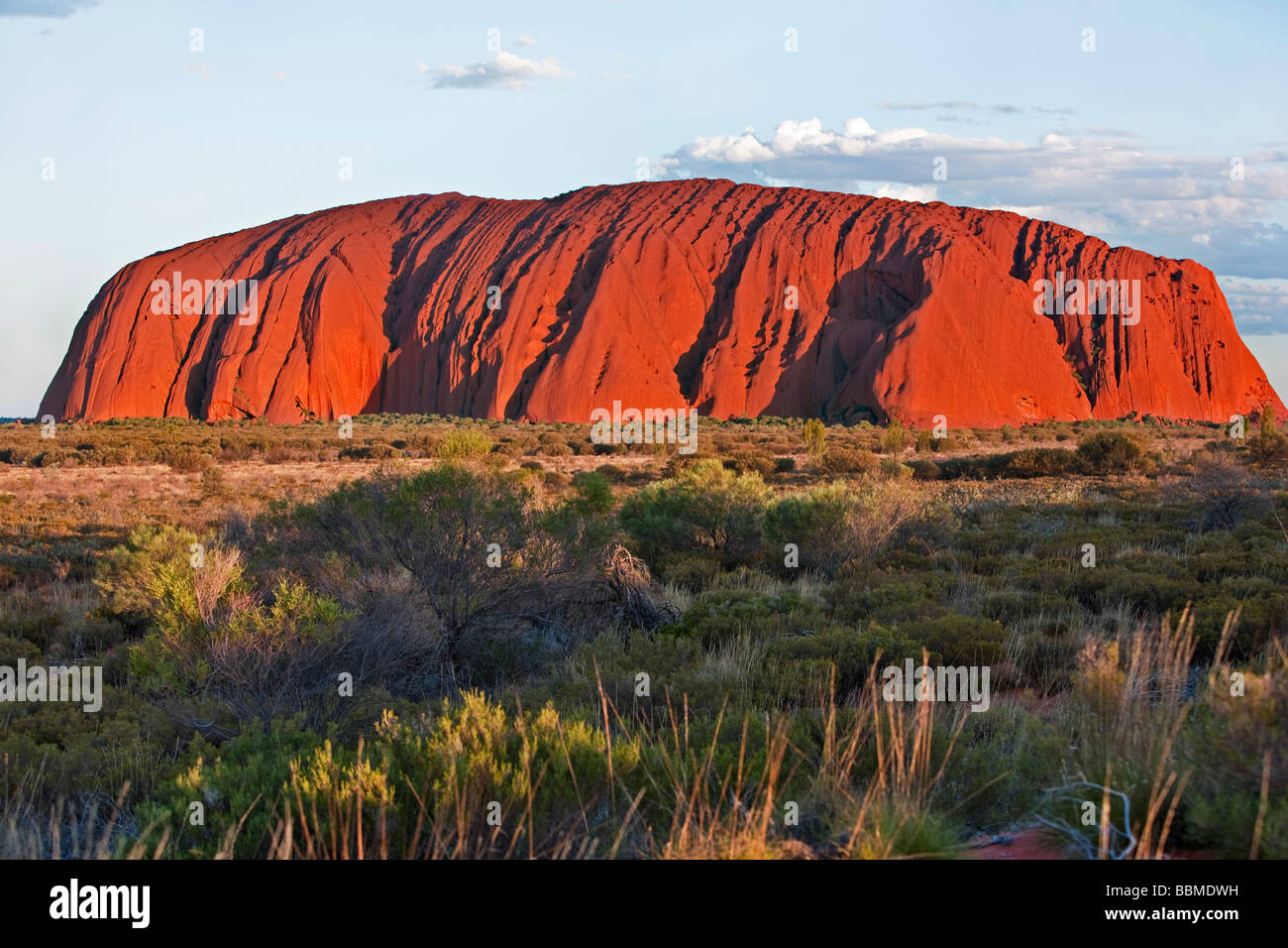 Australia, Northern Territory. Uluru or Ayres Rock, a huge sandstone rock formation. One of the most recognized natural icons. Stock Photo