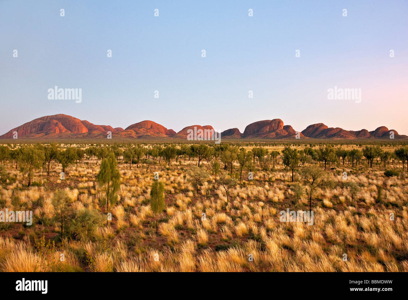 Australia, Northern Territory. The Olgas, otherwise known as Kata Tjuta (meaning 'many heads' ), at sunrise. Stock Photo