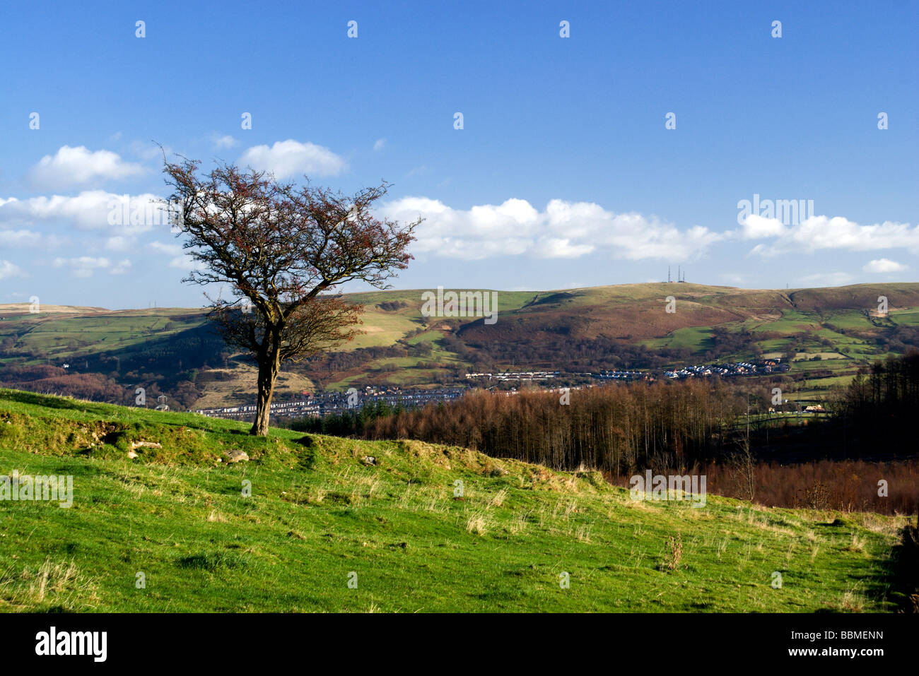 view of countryside from hill above pontypridd rhondda cynon taf south wales Stock Photo