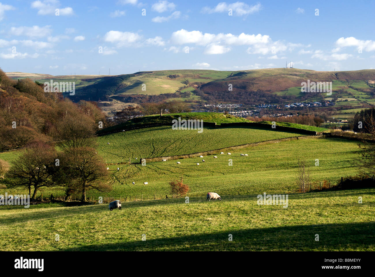 view of countryside from hill above pontypridd rhondda cynon taf south wales Stock Photo
