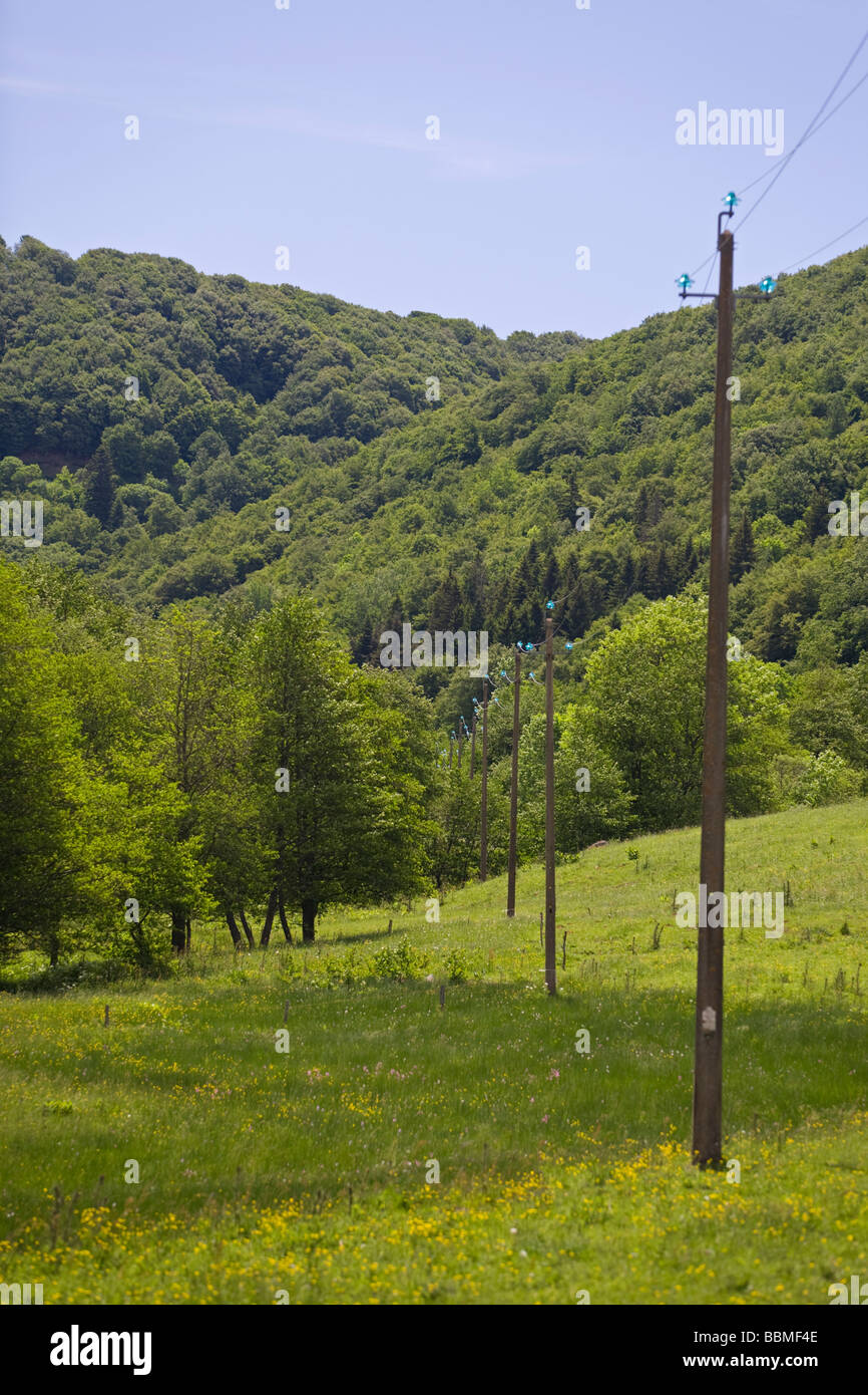 The supply of electricity to a small Auvergne hamlet (France). Fourniture en électricité d'un petit hameau Auvergnat (France). Stock Photo