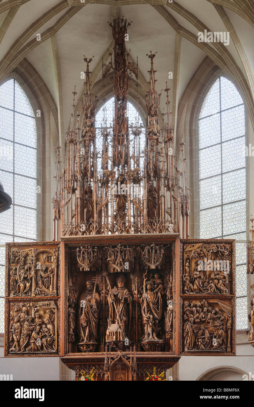 Gothic altar cut from linden wood, parish church of St. Wolfgang, Kefermarkt, Muehlviertel, Upper Austria, Austria, Europe Stock Photo
